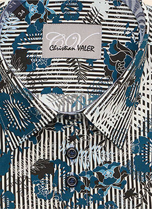 Chemisier imprimé fleurs manches longues bleu CHRISTIAN VALER femme