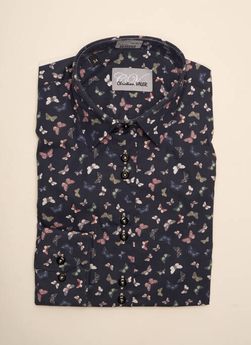 Chemisier coupe cintrée manches longues bleu CHRISTIAN VALER femme