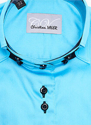 Chemisier coupe cintrée manches longues bleu CHRISTIAN VALER femme