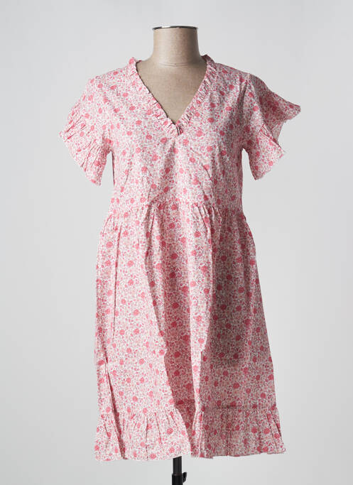 Robe courte coupe évasée manches courtes rose PETITE LUCETTE femme