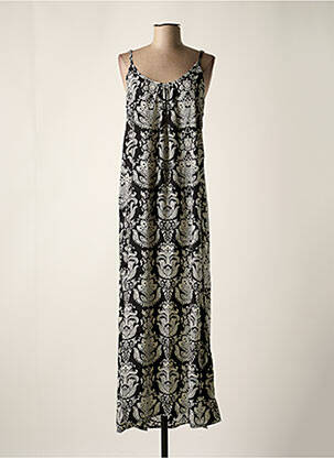 Robe longue manches bretelles ajustables fines bretelles noir LARA-ETHNICS femme