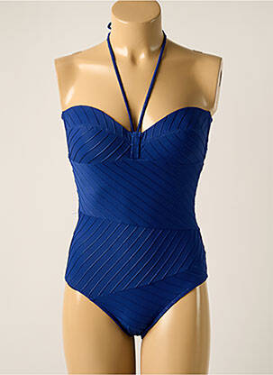 Maillot de bain 1 pièce effet matière satinée haut soutien-gorge moulé bleu LOU femme