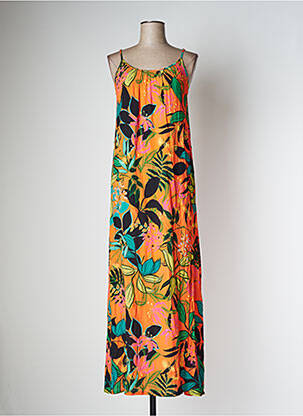 Robe longue manches bretelles ajustables fines bretelles orange LE PETIT BAIGNEUR femme