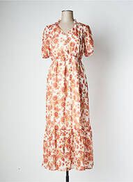 Robe longue imprimé fleurs manches courtes orange DEELUXE femme