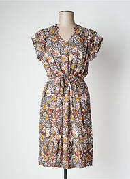 Robe mi-longue imprimé fleurs manches courtes marron LE PETIT BAIGNEUR femme