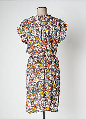 Robe mi-longue imprimé fleurs manches courtes marron LE PETIT BAIGNEUR femme