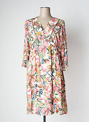 Robe mi-longue imprimé fleurs manches 3/4 beige MISE AU GREEN femme