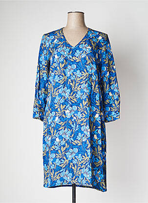 Robe mi-longue imprimé fleurs manches 3/4 bleu LE PETIT BAIGNEUR femme