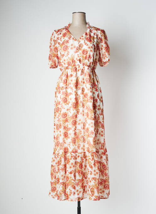 Robe longue imprimé fleurs manches courtes orange DEELUXE femme