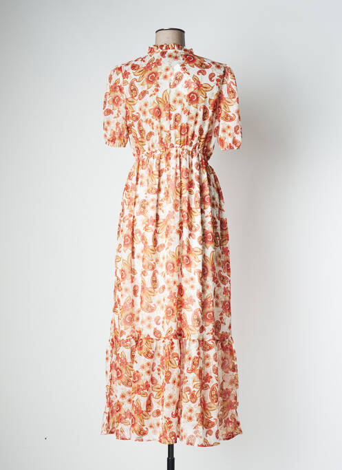 Robe longue imprimé fleurs manches courtes orange DEELUXE femme