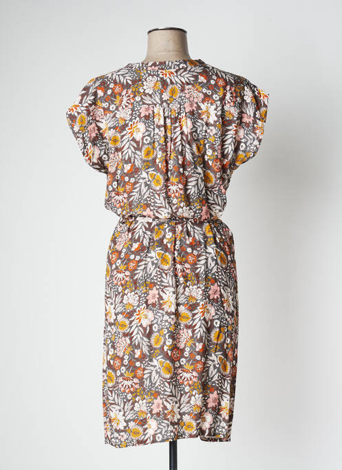 Robe mi-longue imprimé fleurs manches courtes marron LE PETIT BAIGNEUR femme