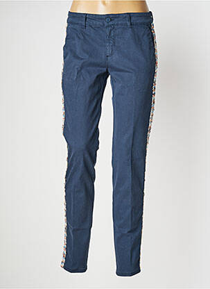 Pantalon chino broderie galons latéraux taille normale bleu HAPPY femme
