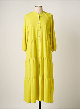 Robe longue tissage crêpe manches 3/4 vert REVER MILE femme