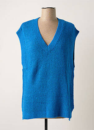Pull col v manches courtes bleu KANOPE femme