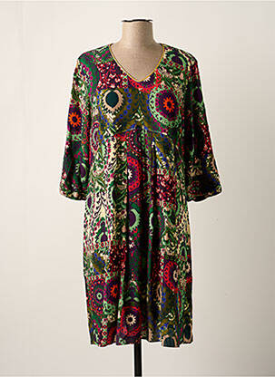 Robe mi-longue coupe fluide manches 3/4 vert GRIFFON femme