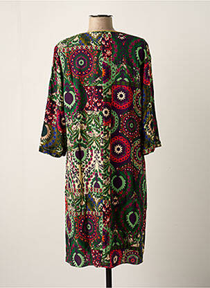 Robe mi-longue coupe fluide manches 3/4 vert GRIFFON femme
