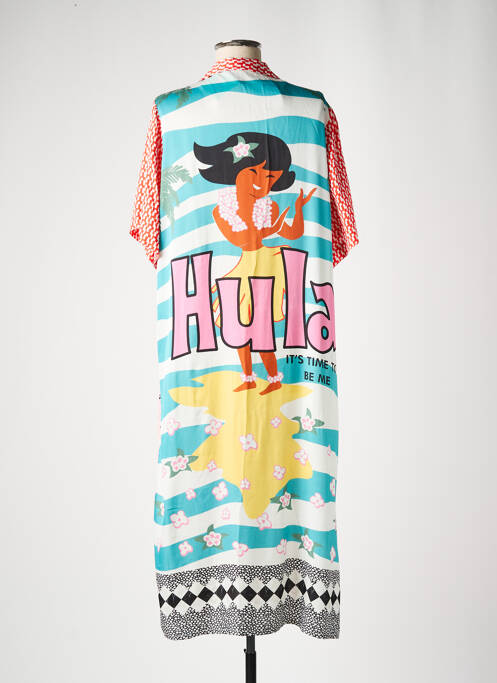 Robe longue imprimé fantaisie manches courtes bleu ME369 femme