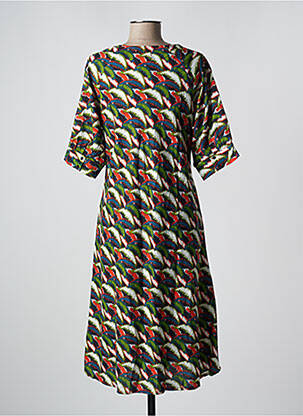 Robe mi-longue imprimé fantaisie manches courtes vert KALI YOG femme