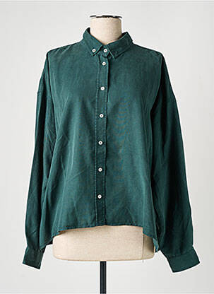 Chemisier tissage crêpe manches longues vert REIKO femme