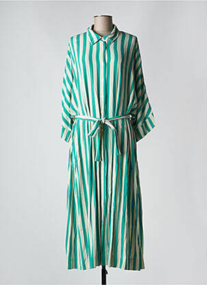 Robe longue tissage crêpe fines bretelles vert MASAI femme