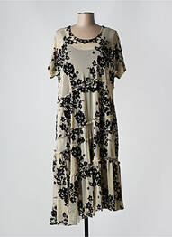 Robe mi-longue imprimé fleurs manches courtes beige ALEMBIKA femme