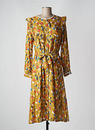 Robe mi-longue imprimé fleurs manches longues jaune PETITE LUCETTE femme