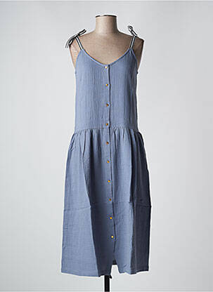 Robe mi-longue col v fines bretelles bleu PETITE LUCETTE femme