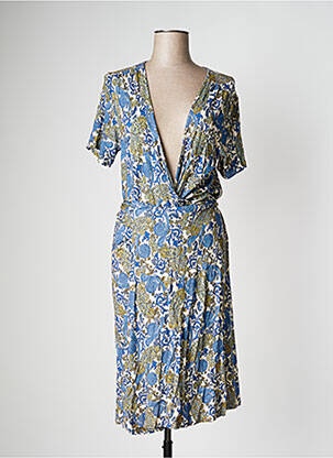 Robe mi-longue manches courtes manches courtes bleu GEISHA femme