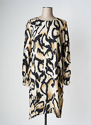 Robe mi-longue manches longues manches longues beige GEISHA femme