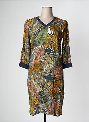 Robe mi-longue manches 3/4 manches 3/4 vert GEISHA femme