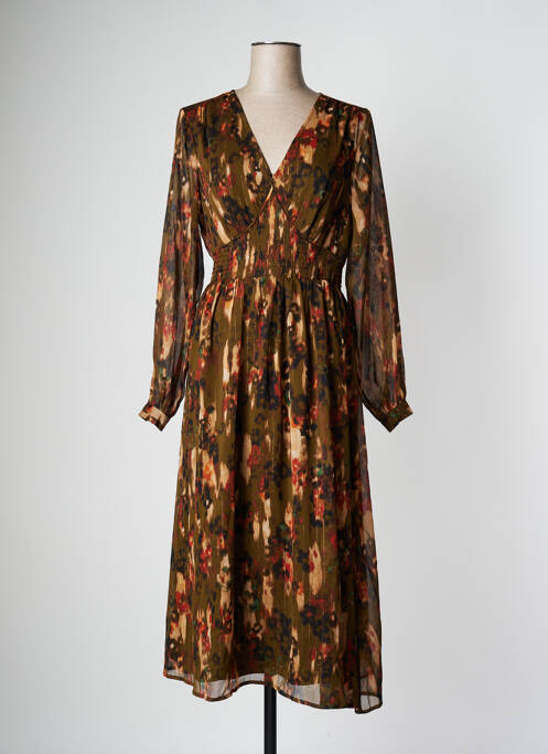 Robe longue tissage crêpe manches longues vert LES P'TITES BOMBES femme