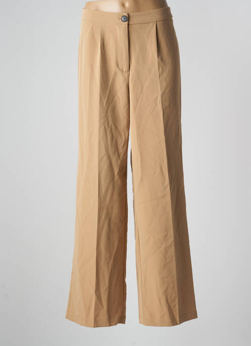 Pantalon large fermeture zippée sous rabat boutonné taille haute beige ONLY femme