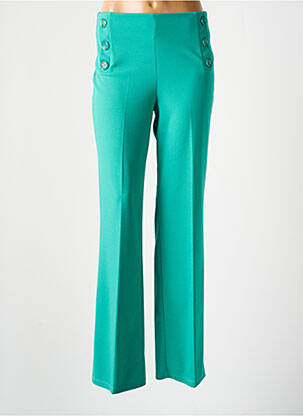 Pantalon large tissage crêpe taille haute vert LADY LOL femme
