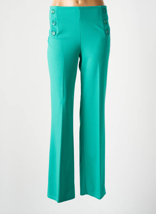 Pantalon large tissage crêpe taille haute vert LADY LOL femme