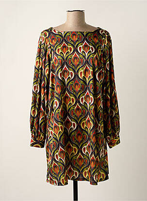 Robe mi-longue coupe fluide manches longues vert JANIS & JOHN femme