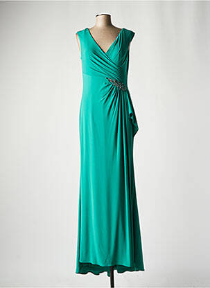 Robe longue tissage crêpe sans manche vert FASHION NEW YORK femme