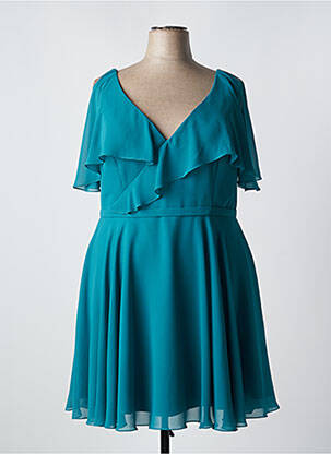 Robe mi-longue coupe fluide manches courtes bleu FASHION NEW YORK femme