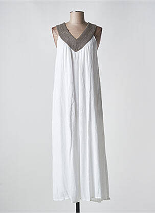 Robe longue tissage crêpe sans manche blanc PINK P femme
