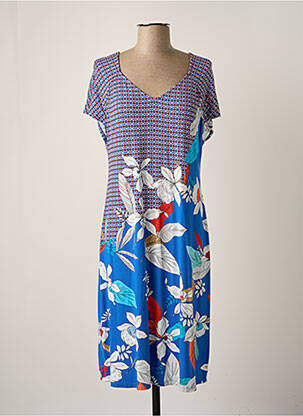 Robe mi-longue imprimé fleurs manches courtes bleu BARANDI femme