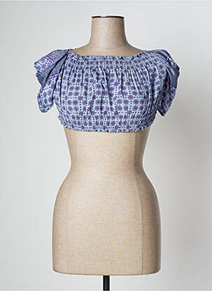Top imprimé fantaisie manches courtes bleu LARA-ETHNICS femme