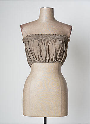 Top coupe cintrée sans manche marron LARA-ETHNICS femme
