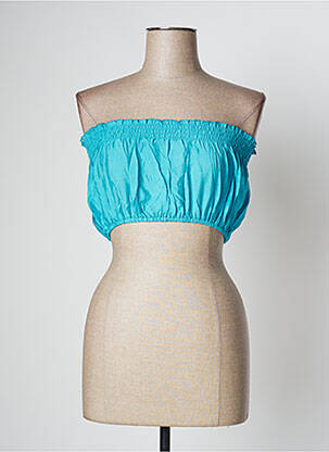 Top coupe cintrée sans manche bleu LARA-ETHNICS femme