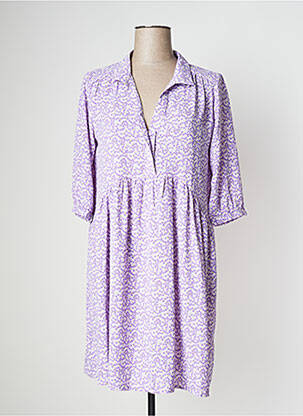 Robe mi-longue imprimé fleurs manches 3/4 violet SENS UNIQ femme
