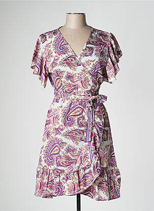 Robe mi-longue manches courtes manches courtes violet LARA-ETHNICS femme