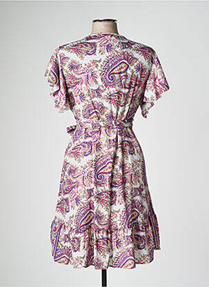 Robe mi-longue manches courtes manches courtes violet LARA-ETHNICS femme
