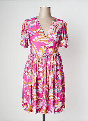 Robe courte coupe évasée manches courtes rose JOON femme