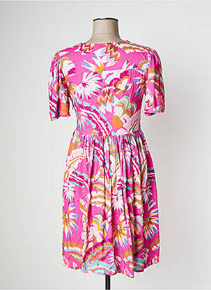 Robe courte coupe évasée manches courtes rose JOON femme