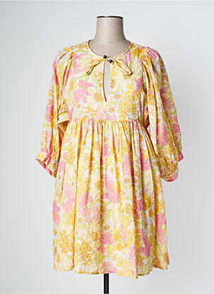 Robe mi-longue imprimé fleurs manches 3/4 jaune JOON femme