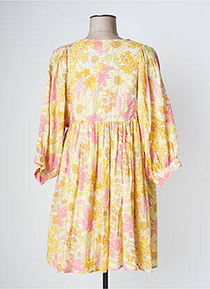 Robe mi-longue imprimé fleurs manches 3/4 jaune JOON femme