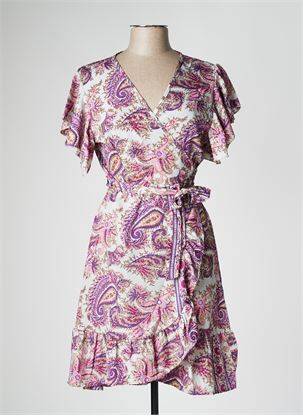 Robe mi-longue manches courtes manches courtes violet LARA-ETHNICS femme